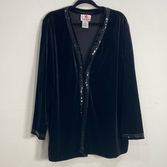 Quacker Factory 2X Velvet Cardigan Beading - Picture 1 of 10